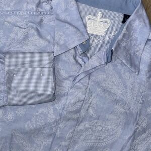 Robert Graham Long Sleeve Button Up Jacquard Paisley Flip Cuff Mens L Light Blue